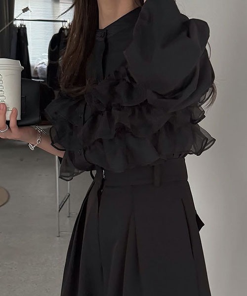 トップス organdyfrill layered point gather sleeve organdyfrill layered point gather sleeve