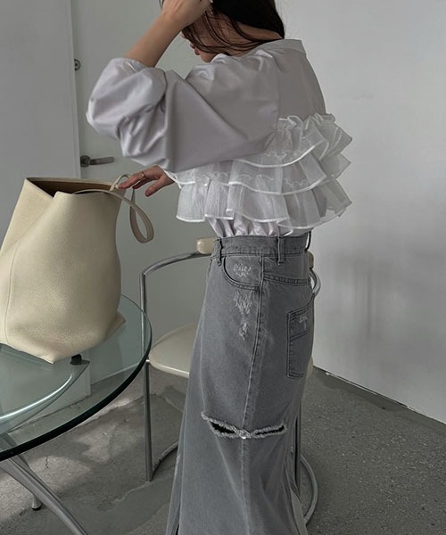 organdy frill layered point gather sleeve SH