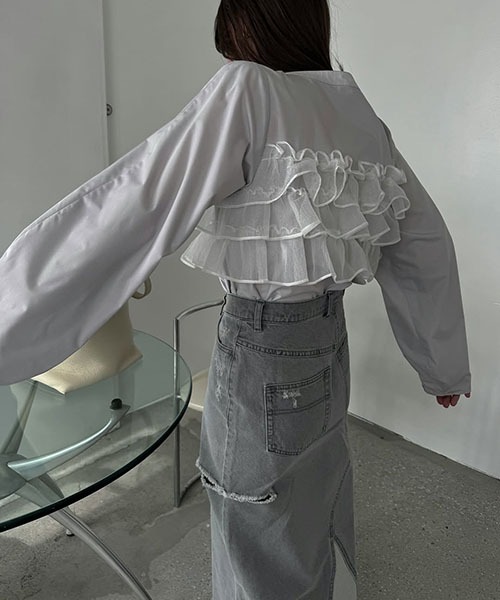 organdy frill layered point gather sleeve SH