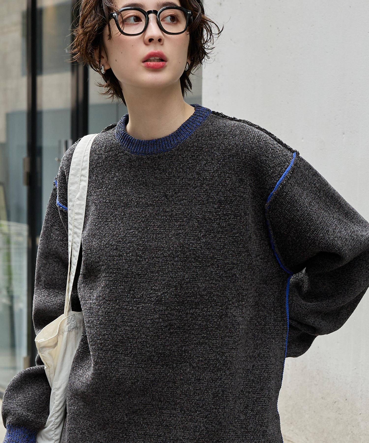 マシンウォッシャブル/アンチピリング＞アウトリンキング配色クルー