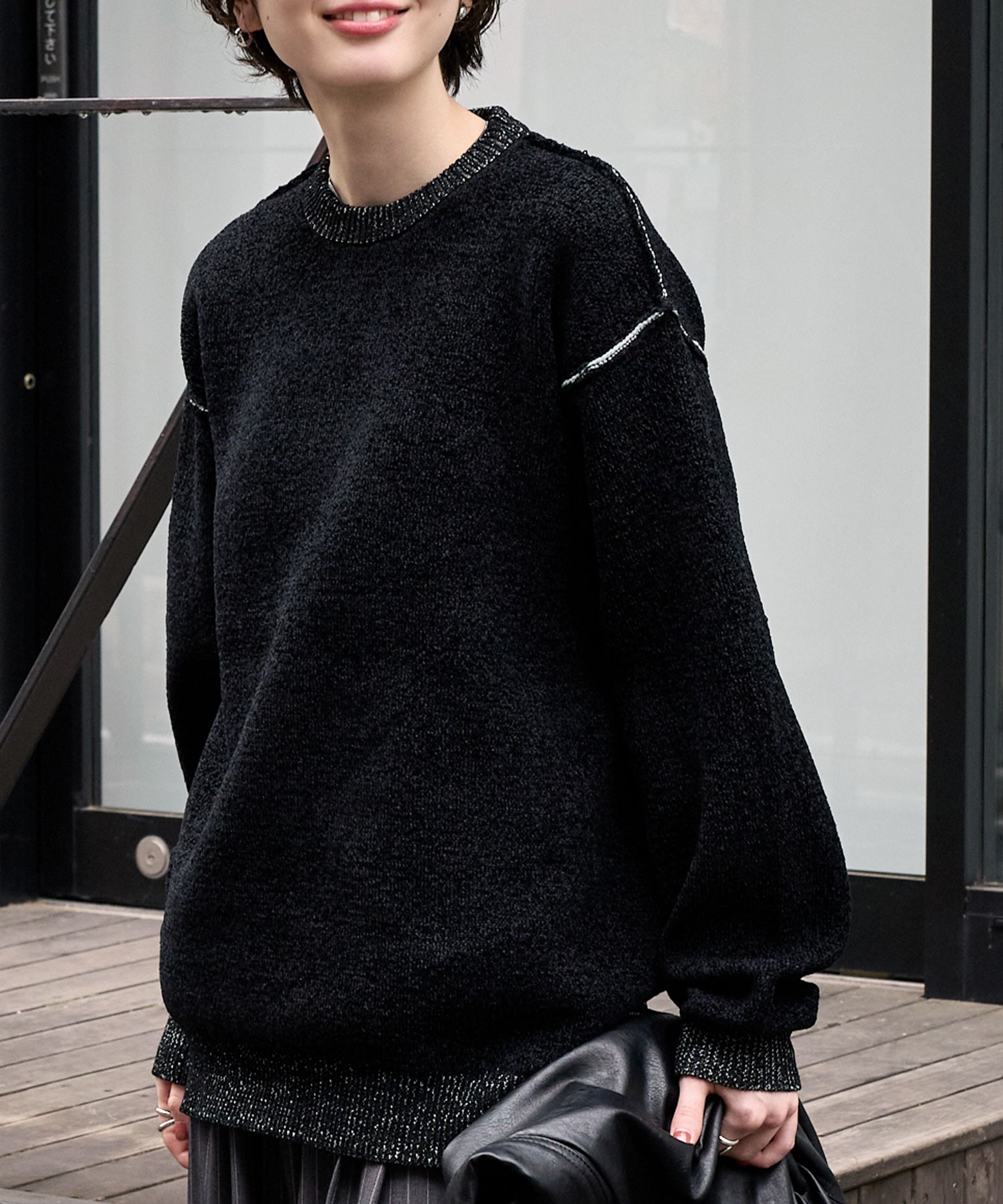 マシンウォッシャブル/アンチピリング＞アウトリンキング配色クルー