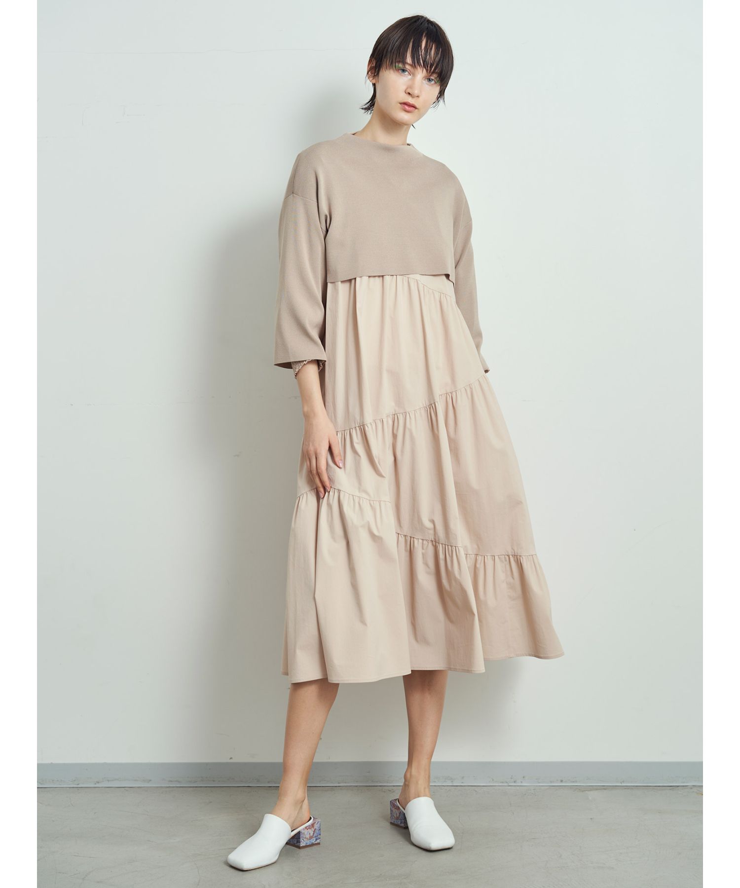 ティアードワンピースショートニットセット Urban Tales Com