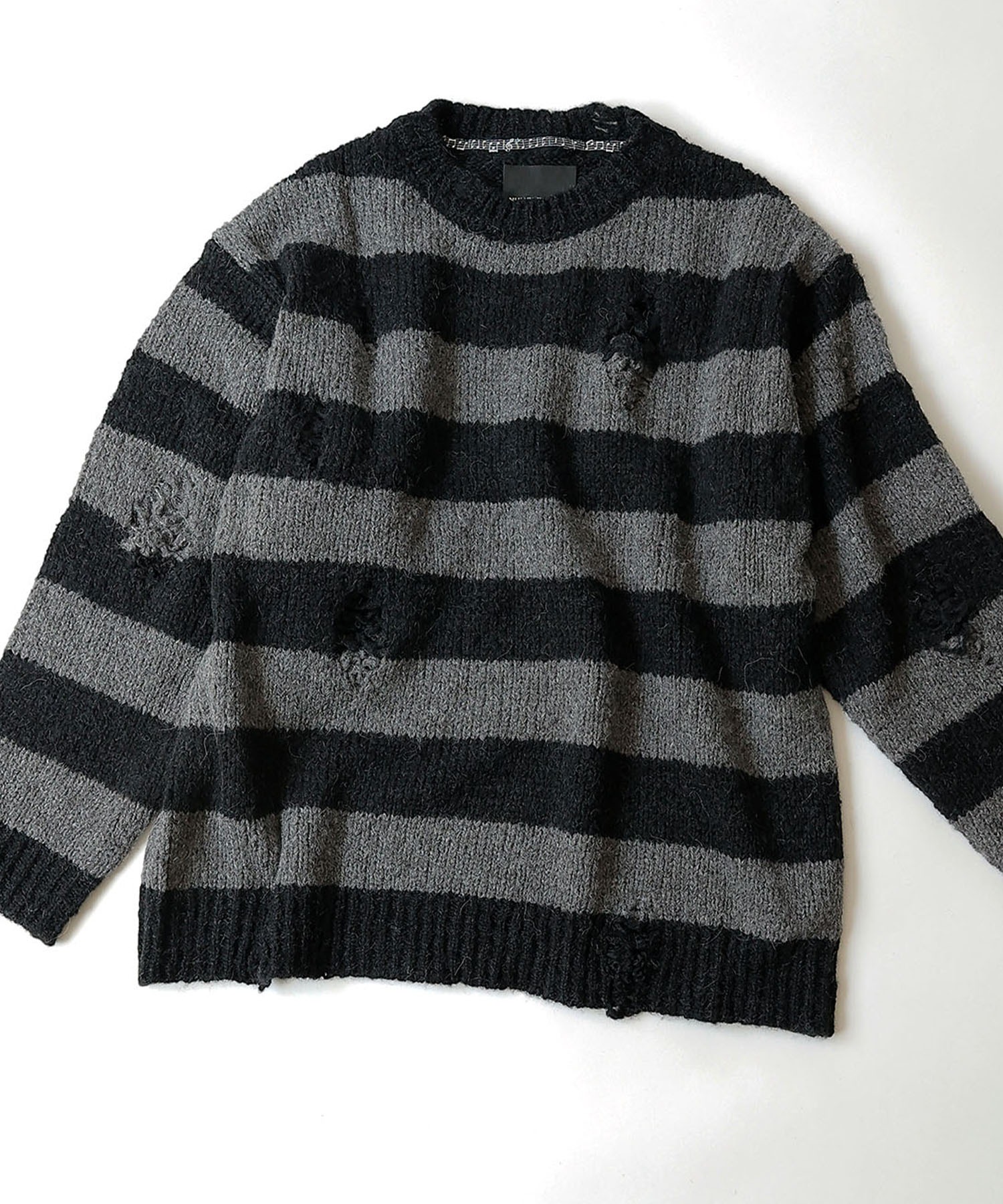 NUMBER (N)INE/ナンバーナイン WOOL ALPACA RIPPED KNIT PULLOVER/ウールアルパカ混 ダメージ  ボーダー/ソリッド ルーズプルオーバーニット EMMA CLOTHES│EMMA CLOTHES [エマクローズ] 公式オンラインストア