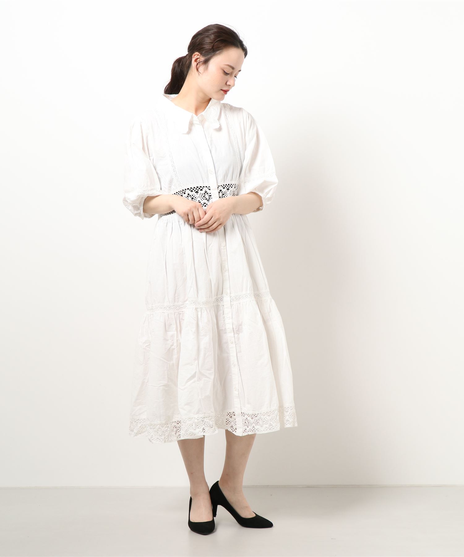 蝶襟綿ローンシャツワンピース Freshbaazaar Com