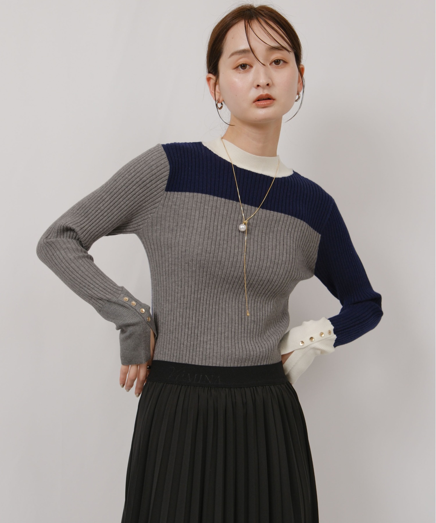 前後2way カラーブロックリブハイゲージニット Palm Riche│Eimee Law