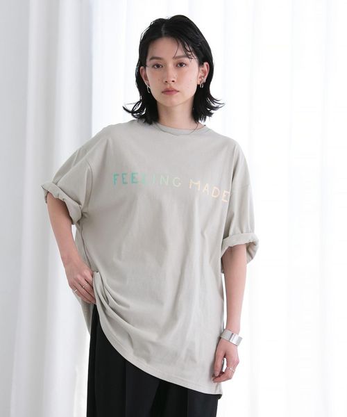 50%OFF coen コーエン レディース FEELING MADE ブラッシュドコットン グラデーション ロゴ Tシャツ ベージュ