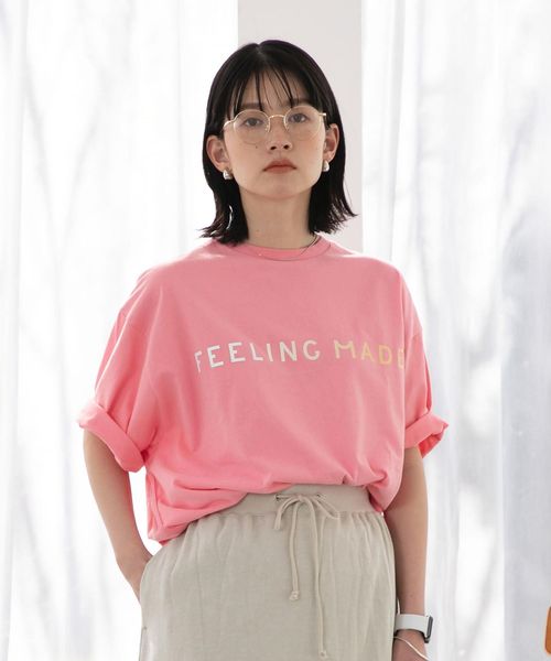 50%OFF coen コーエン レディース FEELING MADE ブラッシュドコットン グラデーション ロゴ Tシャツ ピンク