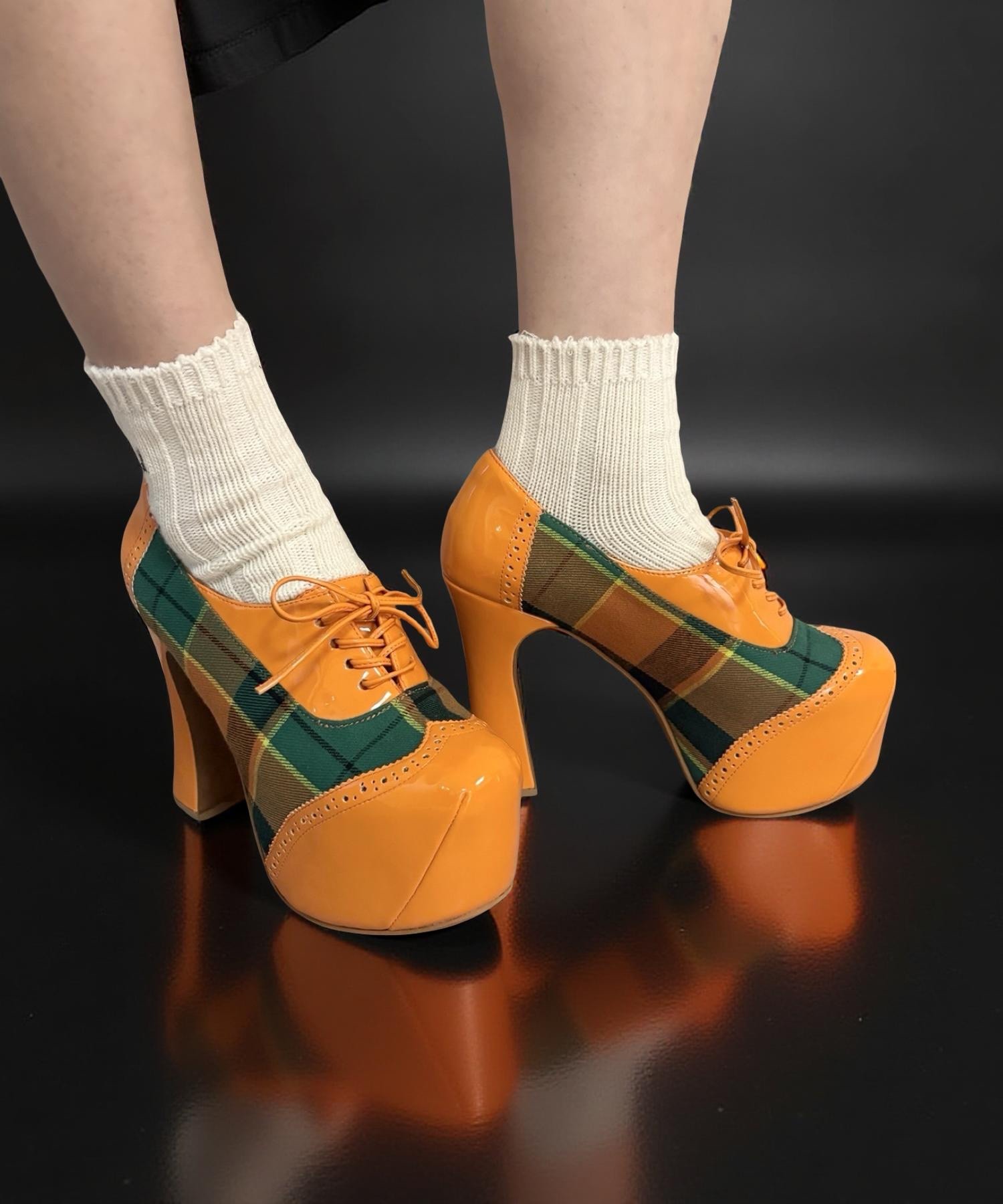 レトロチェック レースアップパンプス Jeffrey Campbell│Jeffrey