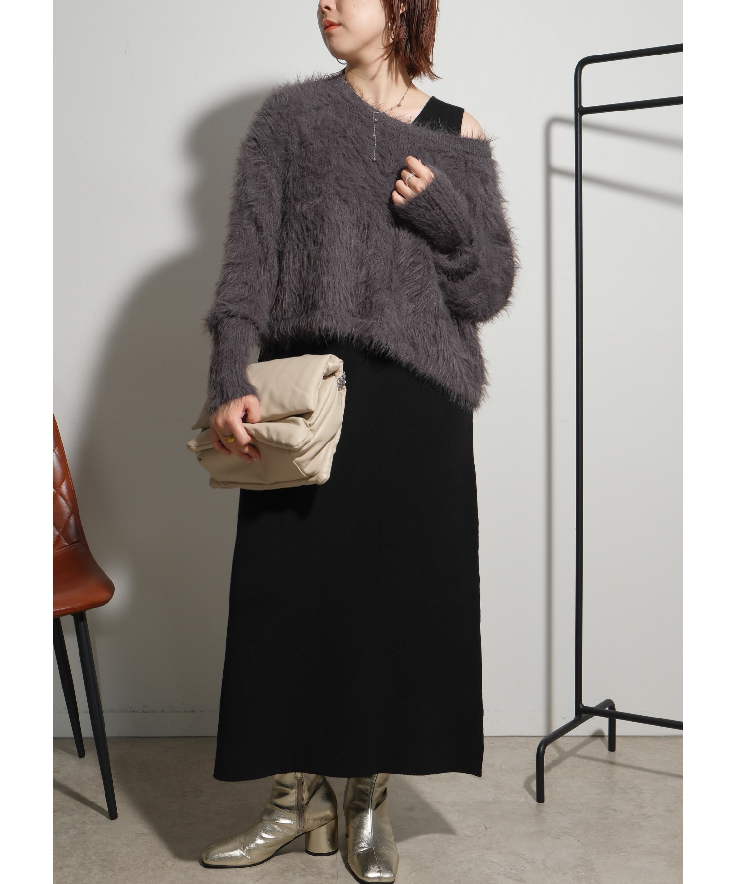 pinue シャツスリーブニットワンピース GU(ジーユー)の「シャツスリーブニットワンピース(長袖)」 - PARTE