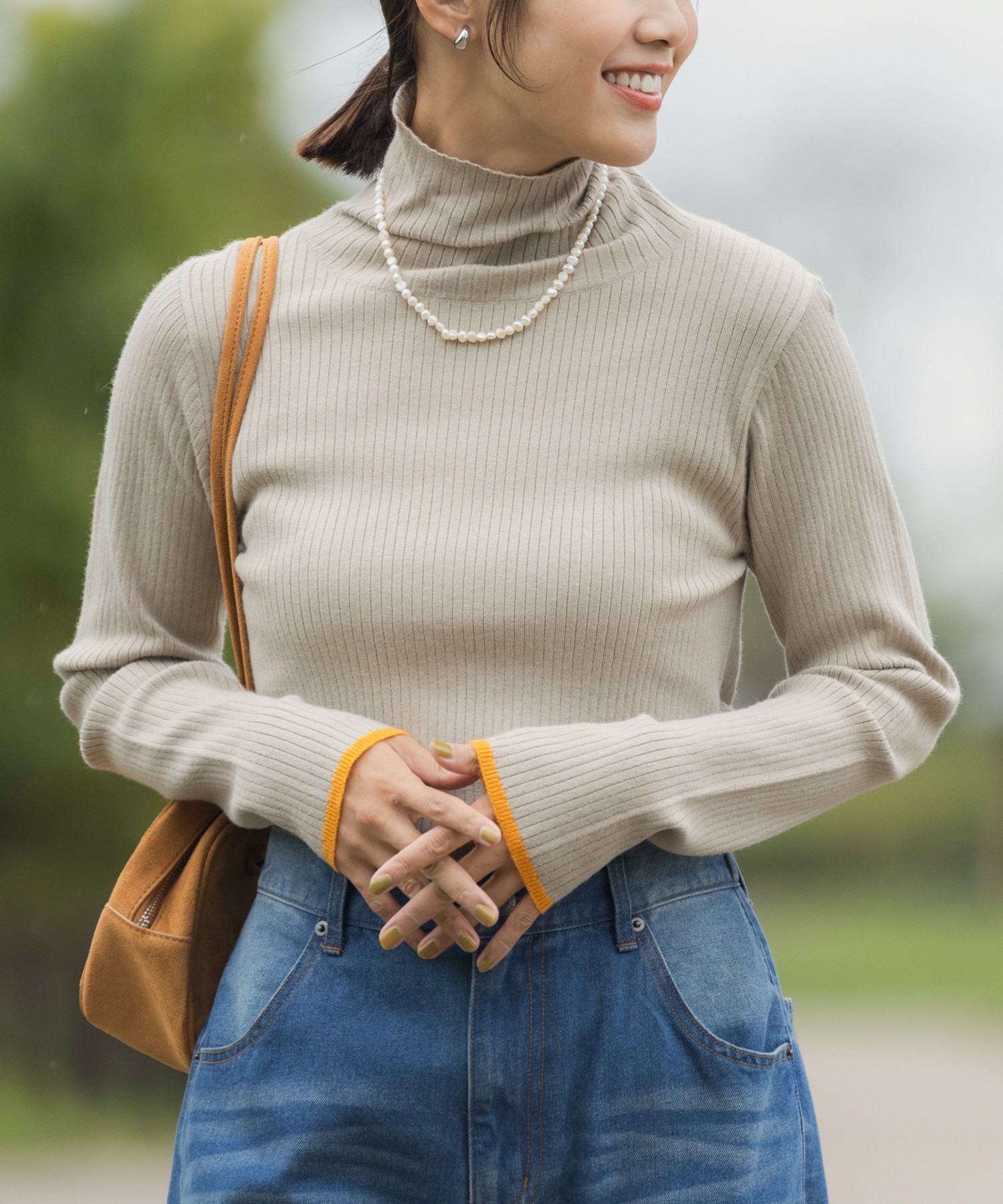 スプルースさま専用 吸湿発熱〉ライン配色 ウォッシャブル タートルリブニットプルオーバー