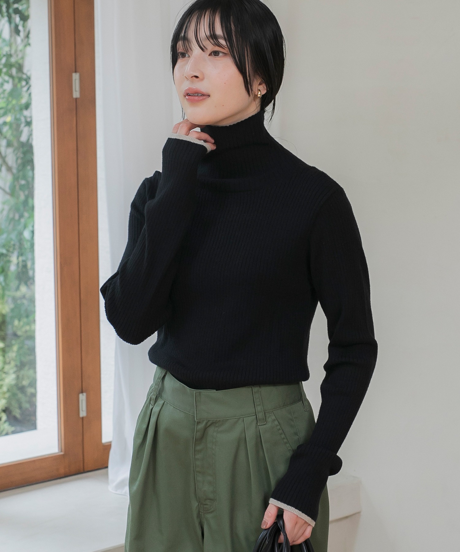 スプルースさま専用 吸湿発熱〉ライン配色 ウォッシャブル タートルリブニットプルオーバー