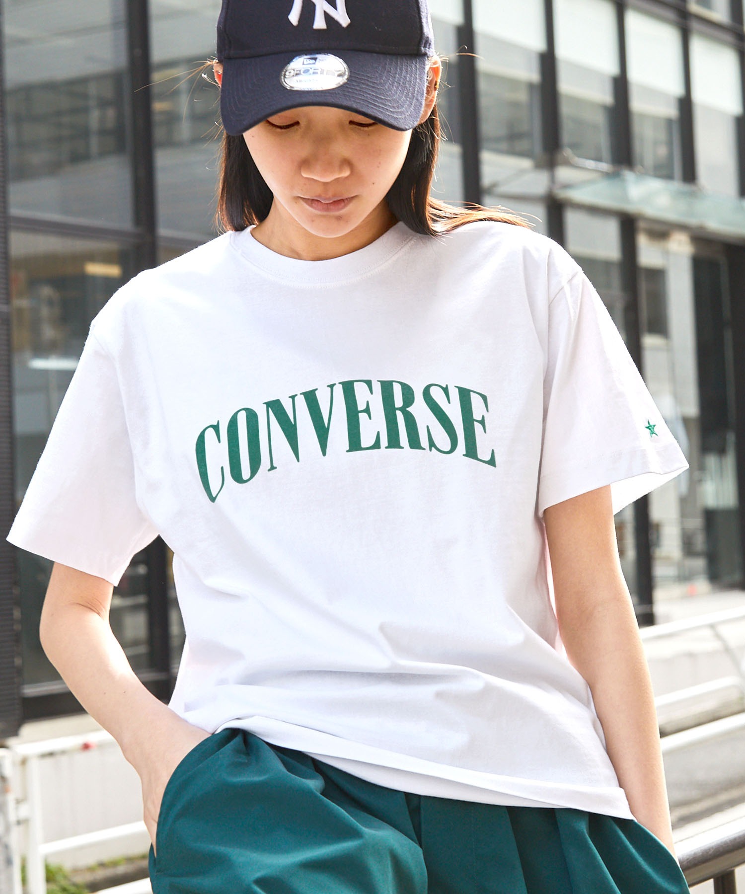CONVERSE/コンバース フロッキーロゴプリントクルーネック半袖Tシャツ