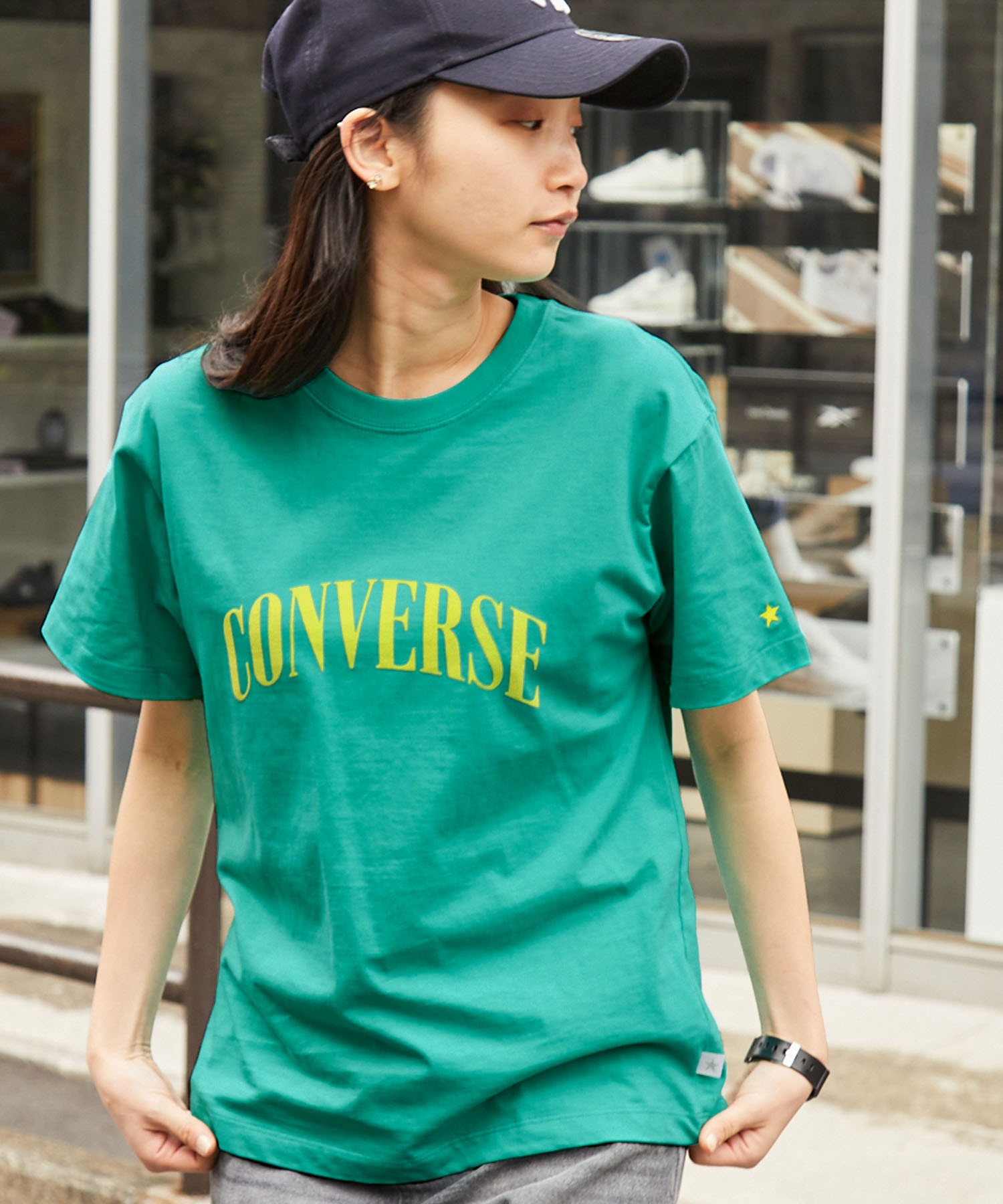 CONVERSE/コンバース フロッキーロゴプリントクルーネック半袖Tシャツ