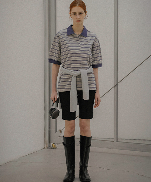 Multi stripe collar T-shirt — футболка с многоцветным полосатым воротником, серый