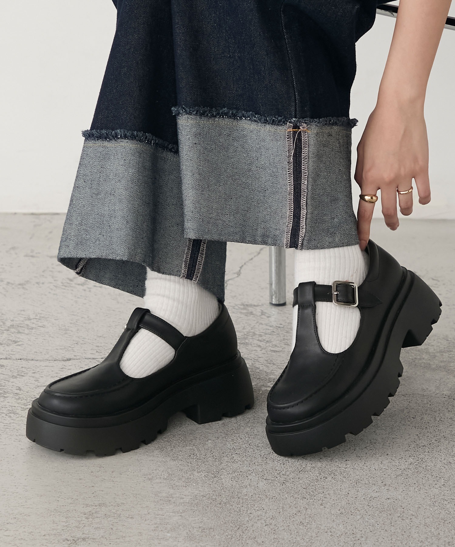 【forksy.】ボリュームソール T字ストラップローファー