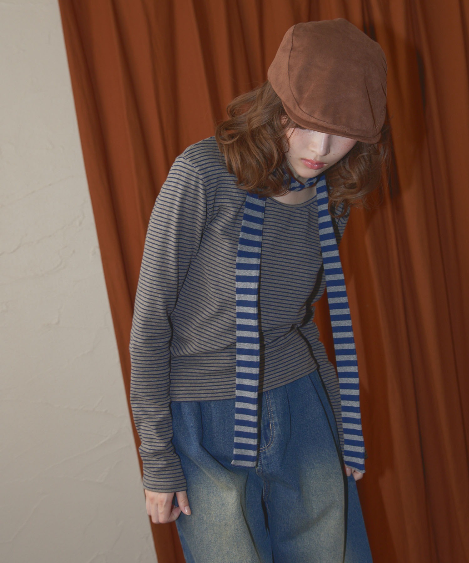 Unblend】スリムマフラーセット ボーダー/ドット ロングスリーブT