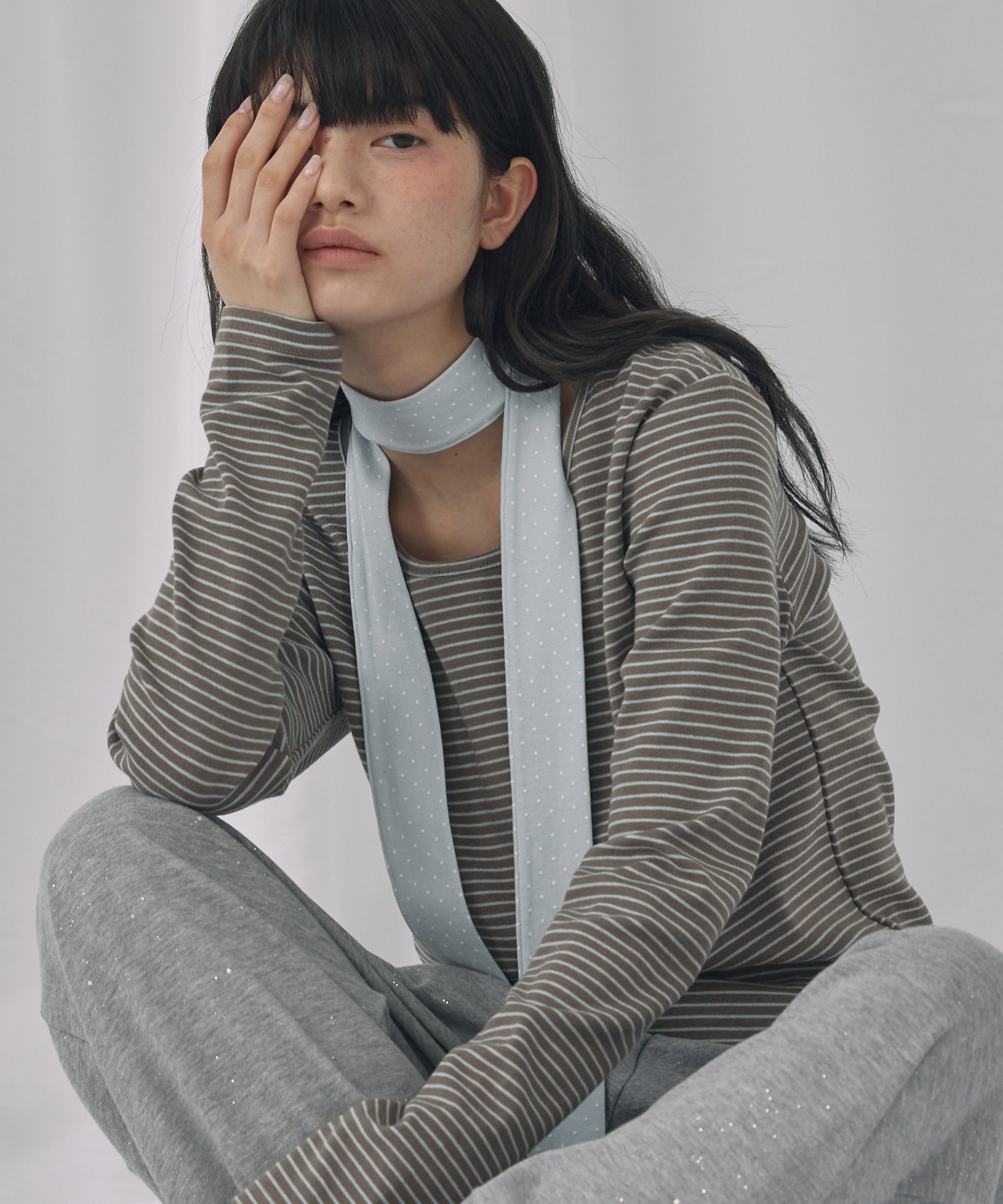 Unblend】スリムマフラーセット ボーダー/ドット ロングスリーブT