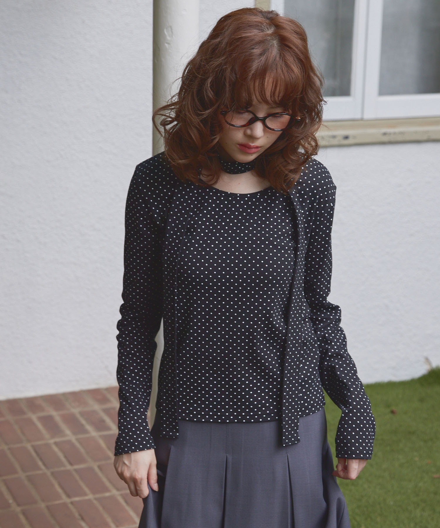 Unblend】スリムマフラーセット ボーダー/ドット ロングスリーブT