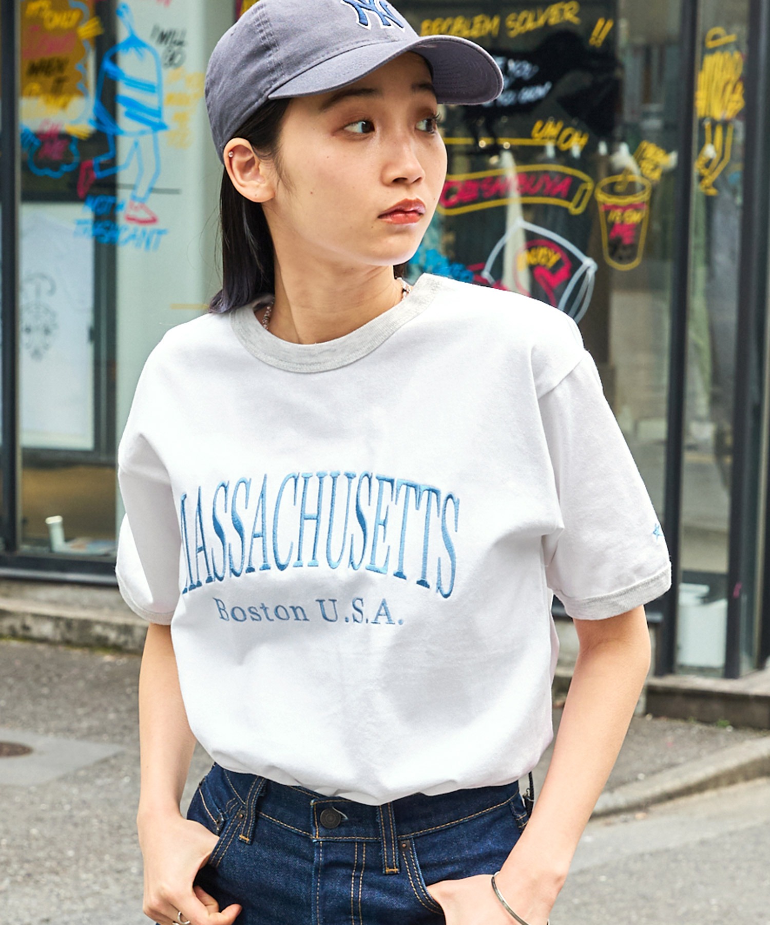 CONVERSE/コンバース カレッジロゴ刺繍リンガー半袖Tシャツ MONO-MART