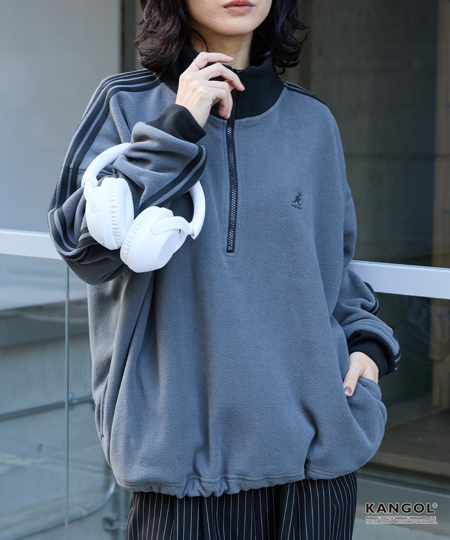 KANGOL/カンゴール 別注 ロゴ刺繍 ドロスト 配色 オーバーサイズ ボア 