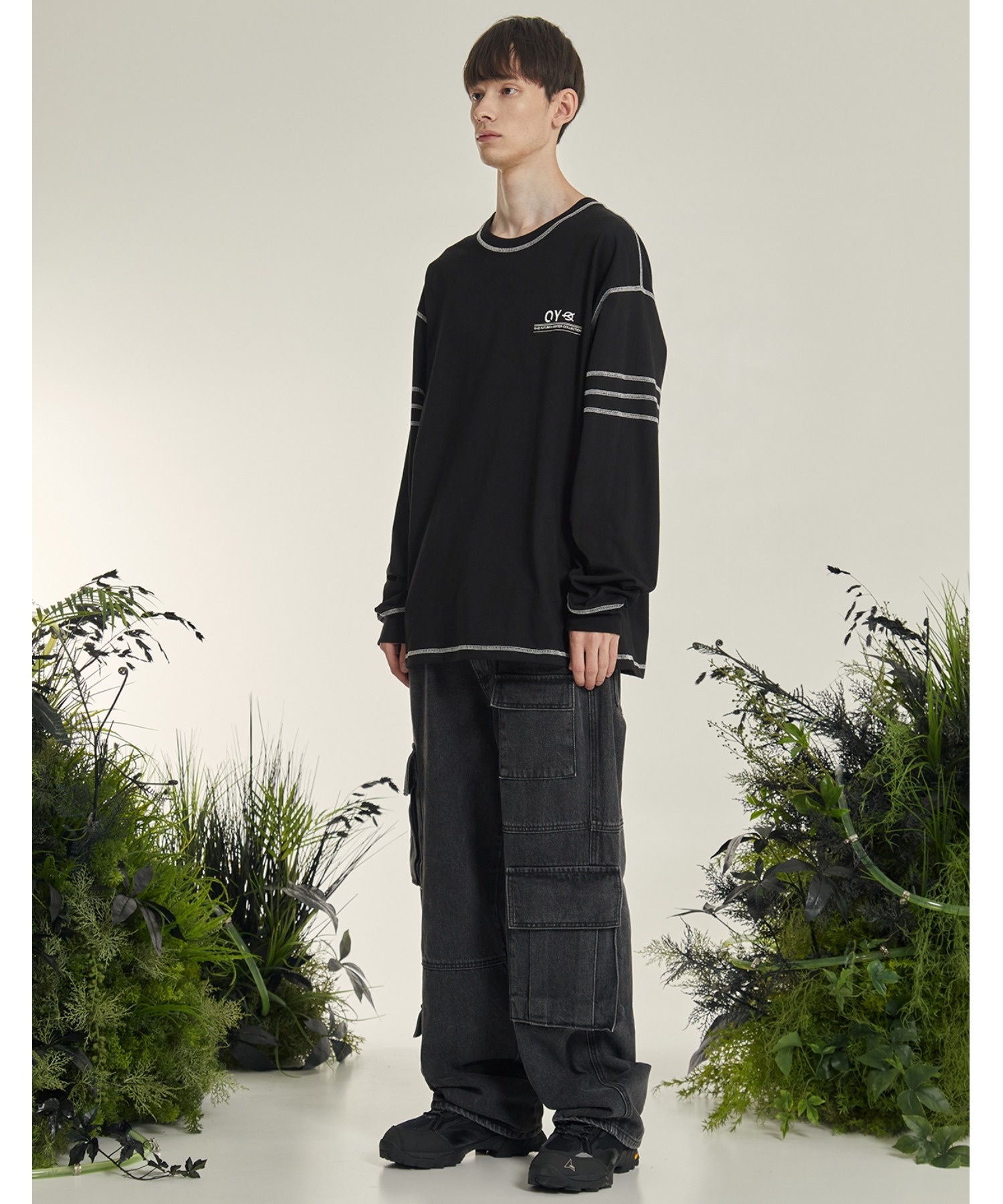★OY★ GLOSS STITCH TEE - WHITE★正規品/韓国直送料込/人気 OY/オーワイ』COVER STITCH LOGO LONG SLEEVE/ステッチロゴ