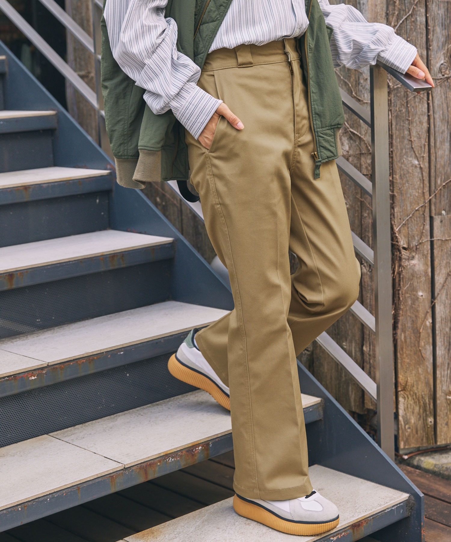 Dickies/ディッキーズ センタープレス ストレッチツイル フレア