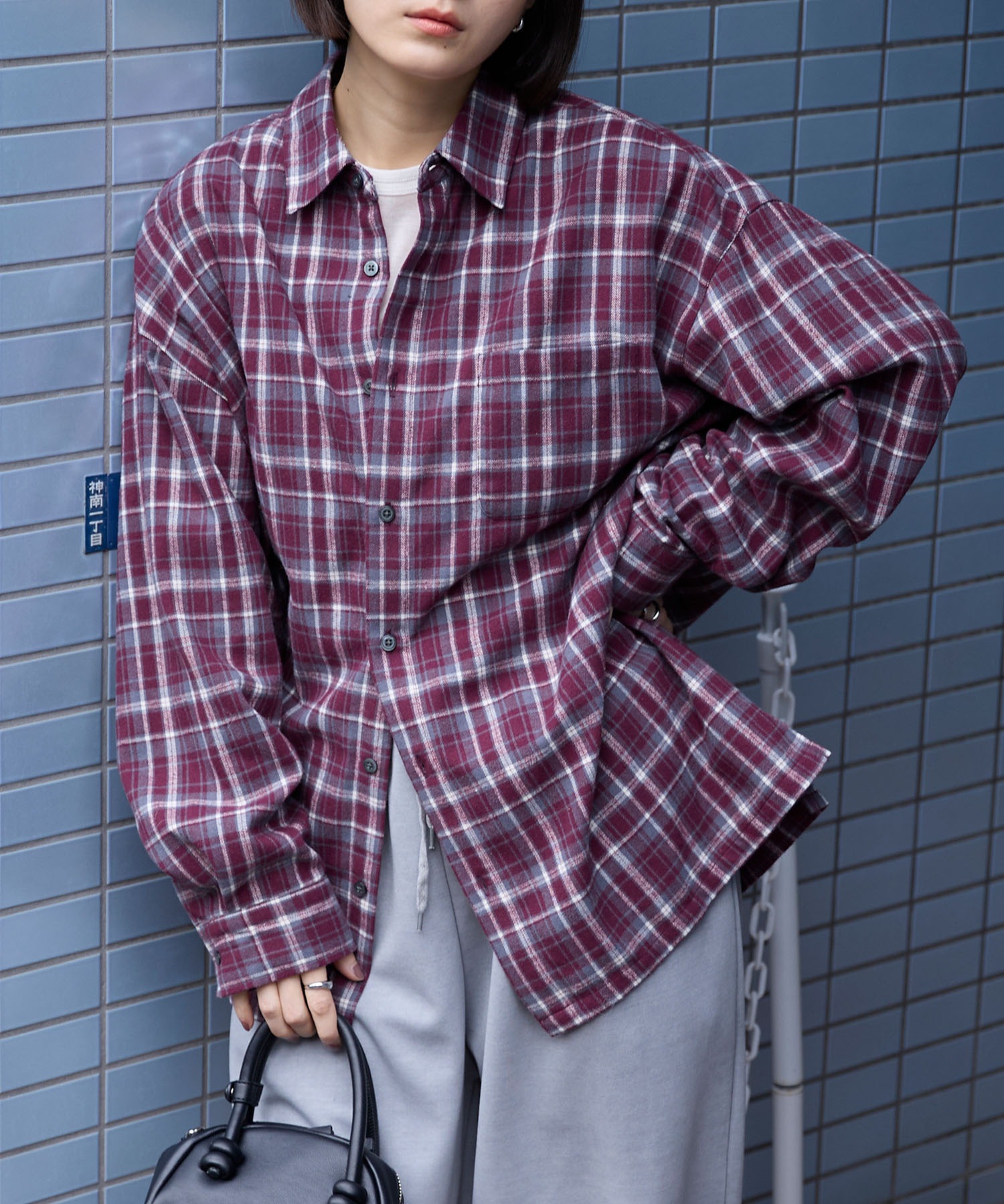 90s オンブレチェックチェックシャツ　ビックサイズ retock's】ロゴ刺繍 オンブレチェック ビッグシルエット長袖シャツ