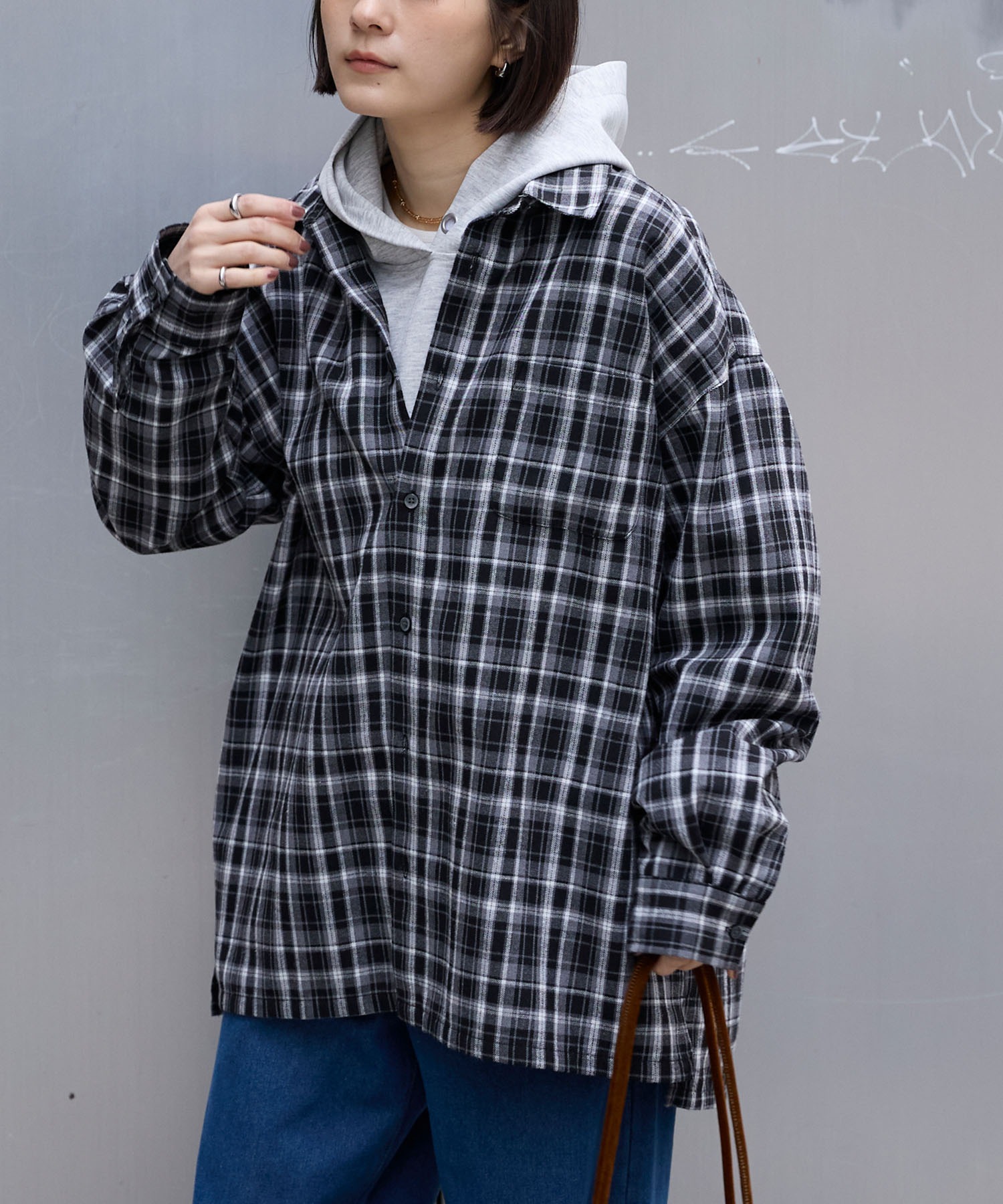 オンブレチェック オーバーサイズボックスレギュラーカラーネルシャツ