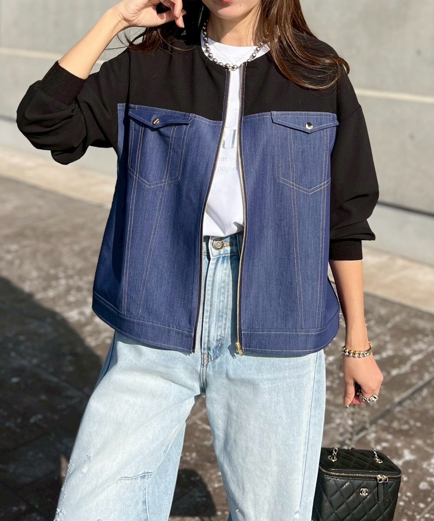 LOHEN⭐︎ビックカラー2Wayデニムライクブルゾン デニムライクバイカラーブルゾン Emma Taylor│STYLEDOOR スタイルドア