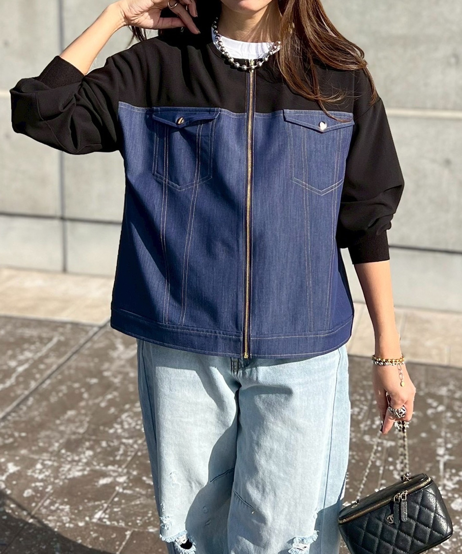 デニムライクバイカラーブルゾン Emma Taylor│STYLEDOOR スタイルドア