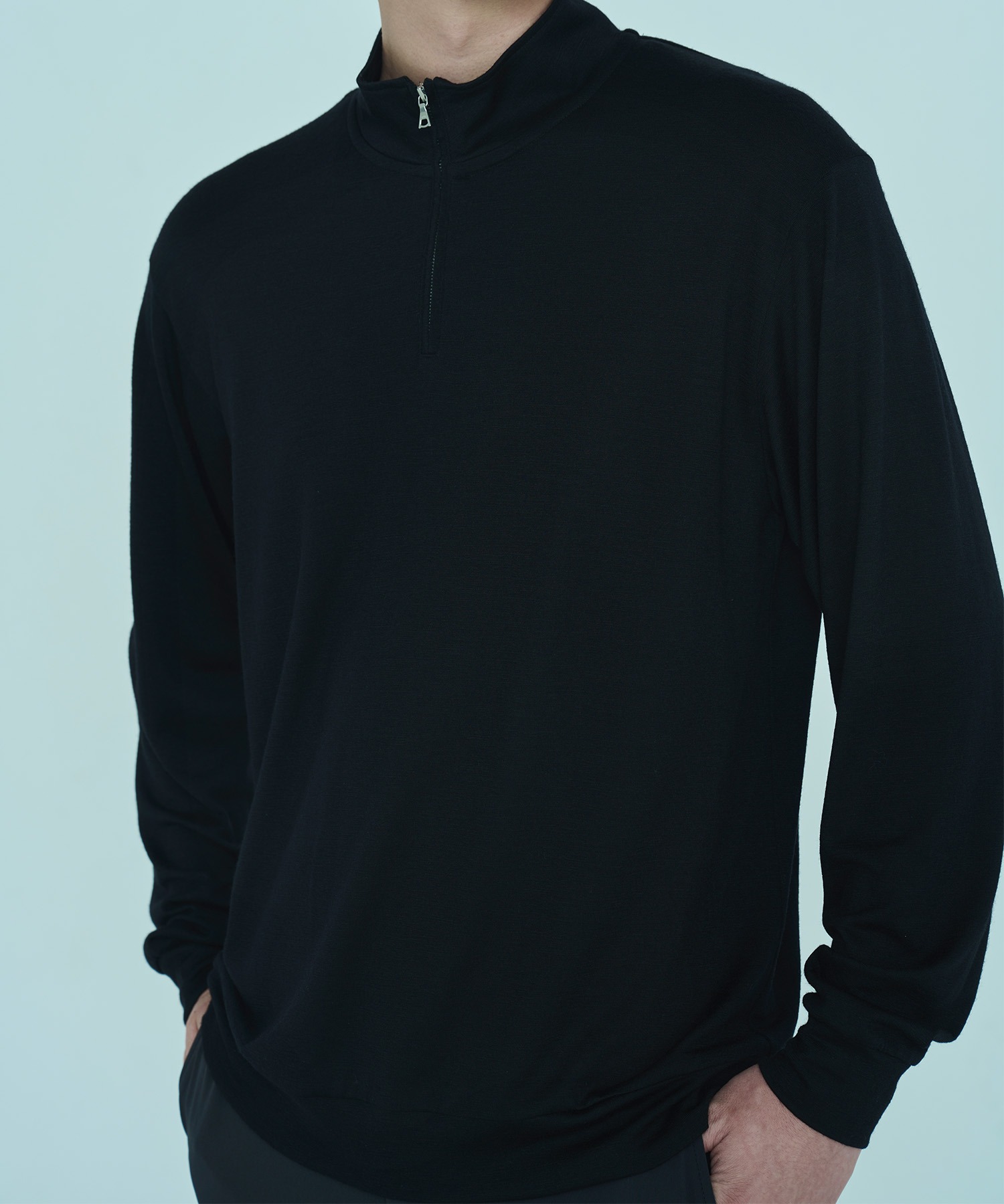 DUNLOP REFINED】SUPER100'S 2/72WOOL WASHABLE HALF ZIP TEE MONO