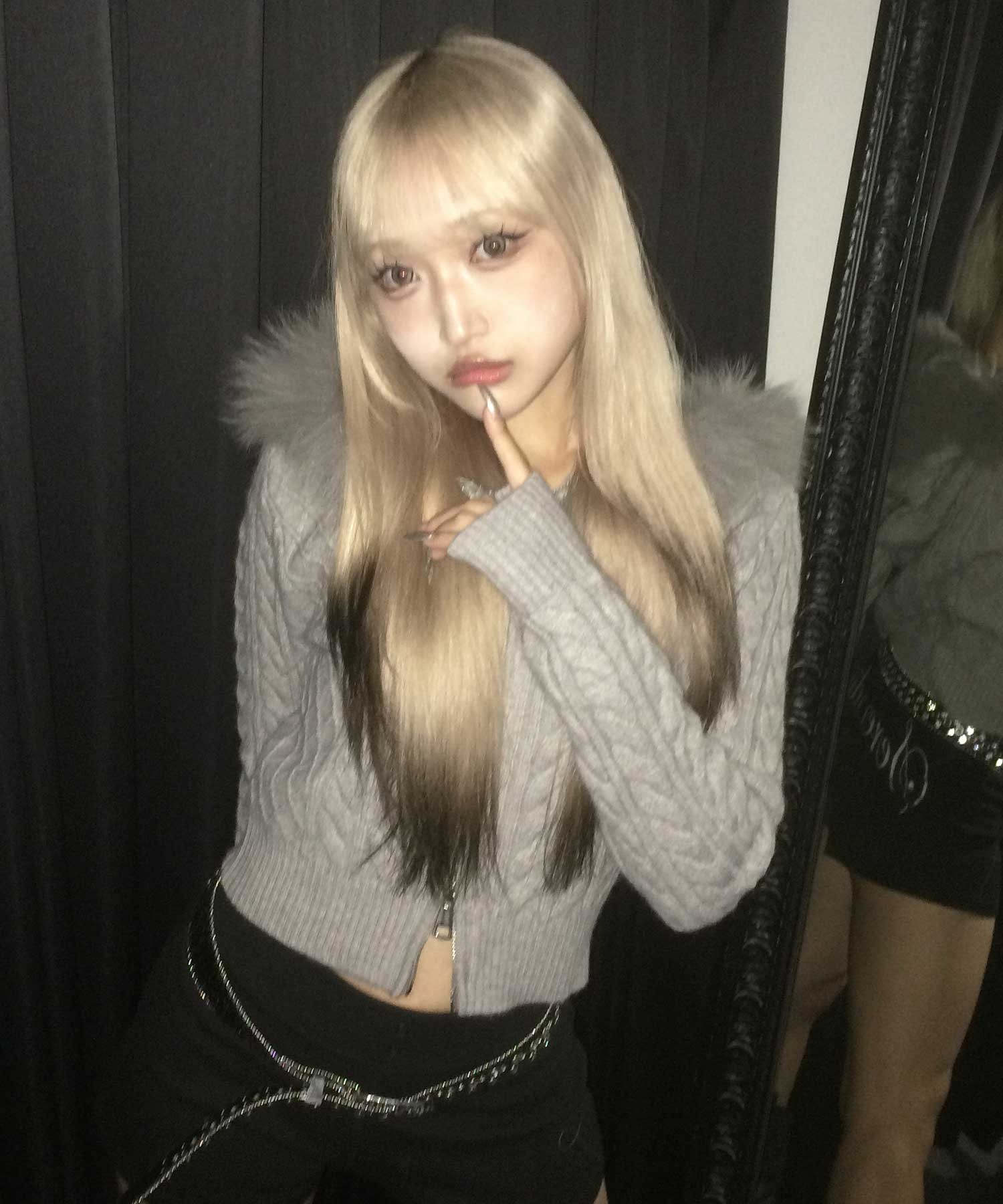 A'GEM/9 × .kom 『.KOM/ドットケーオーエム』 Faux Fur Hooded Cropped