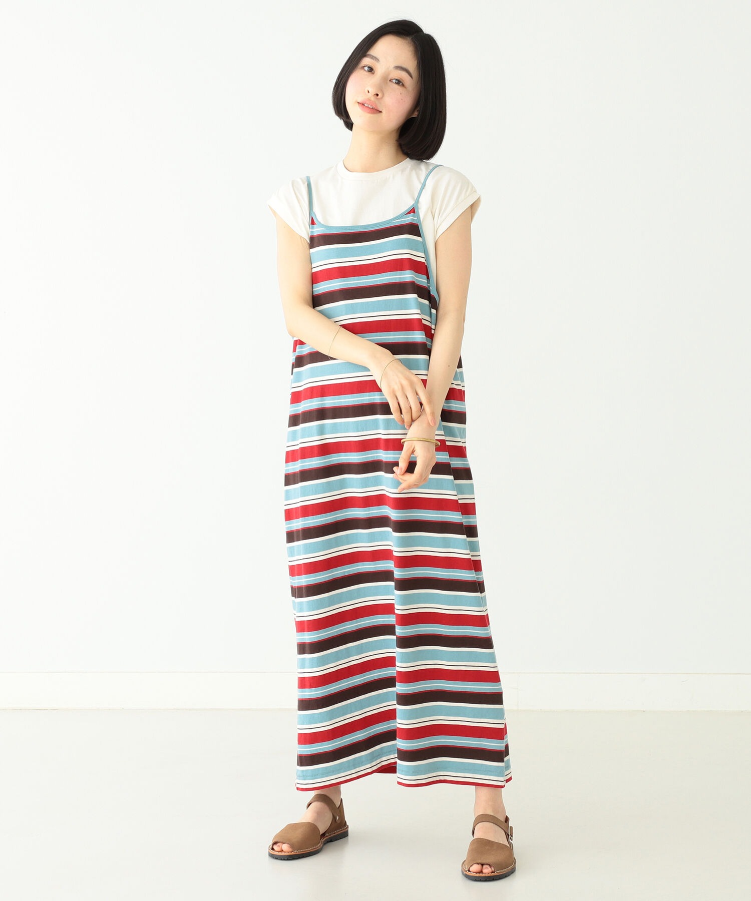 Beams Boy マルチボーダー ワンピース 舗 キャミソール