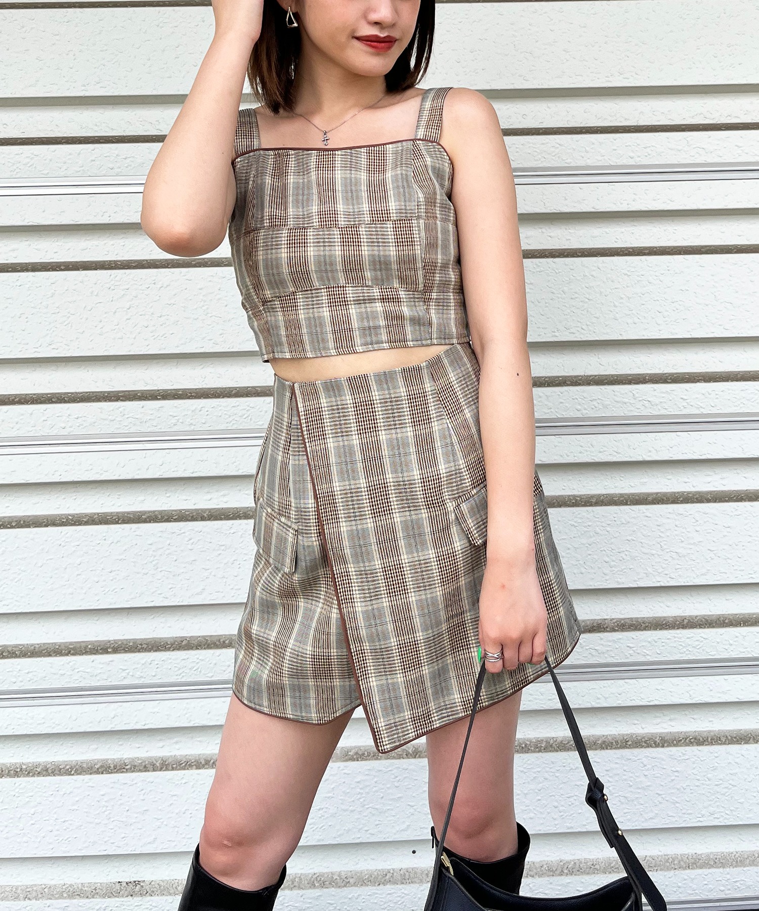 lillilly  ワイドベルトビスチェ チェックビスチェ staff】サイドリボンリブビスチェ♥️fumimi | lilLilly