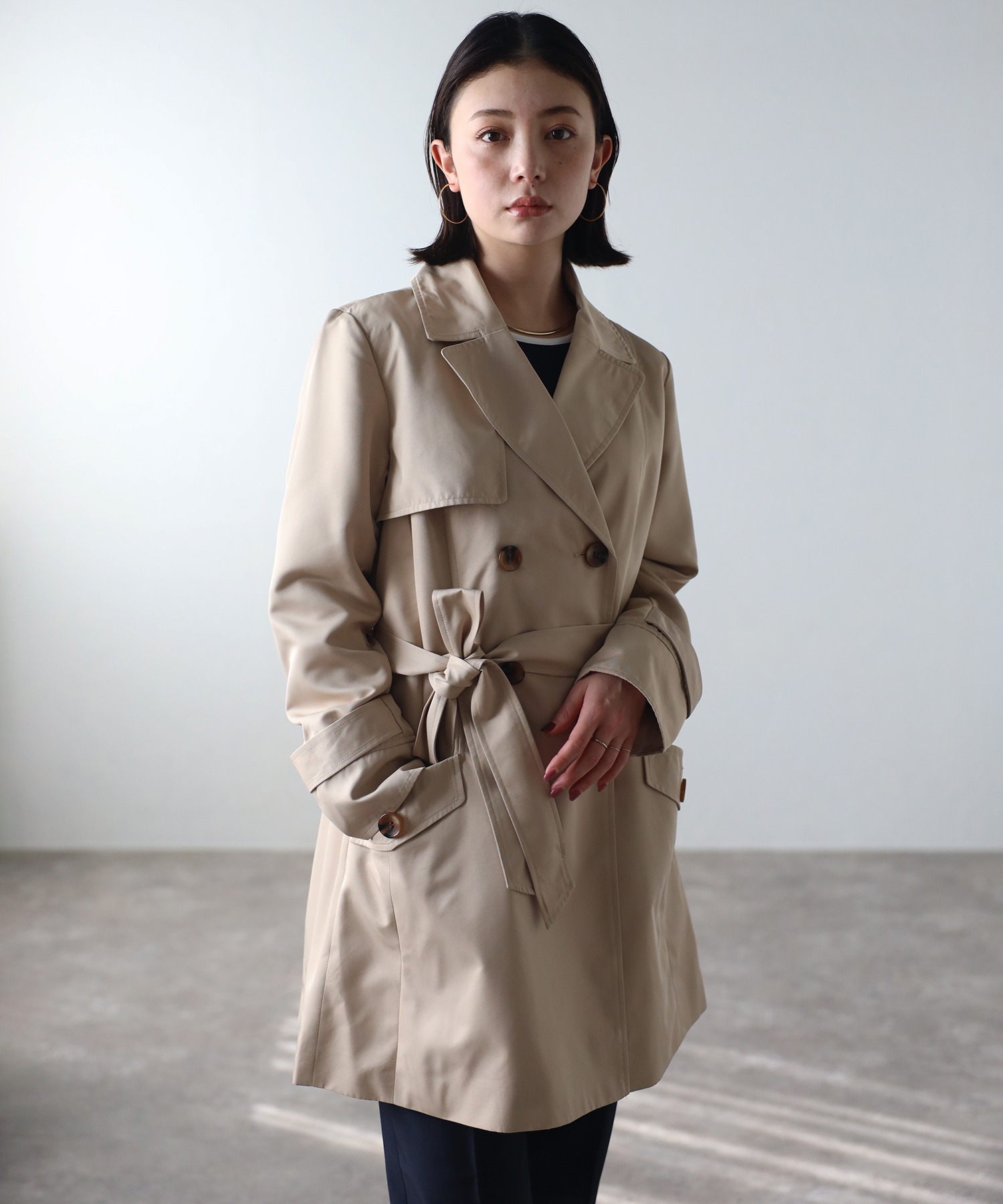 model:166cm　着用サイズ：L　着用カラー：ライトベージュ