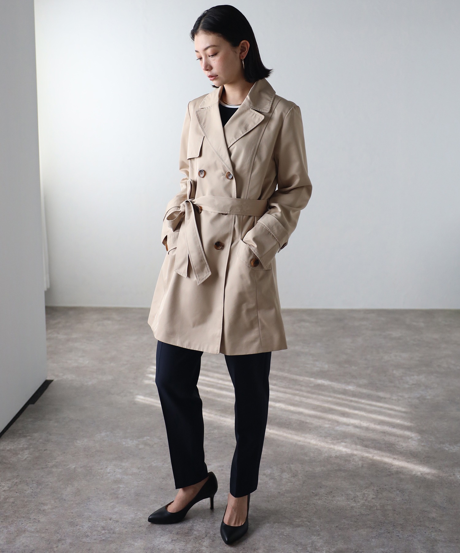 model:166cm　着用サイズ：L　着用カラー：ライトベージュ