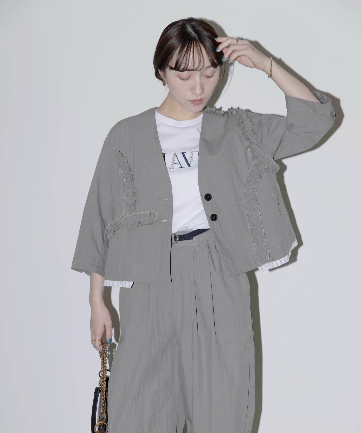 Eimee Law ジャケット 84206M ランダムフリル クロップドライト ランダムフリル クロップドライトジャケット Eimee Law│Eimee