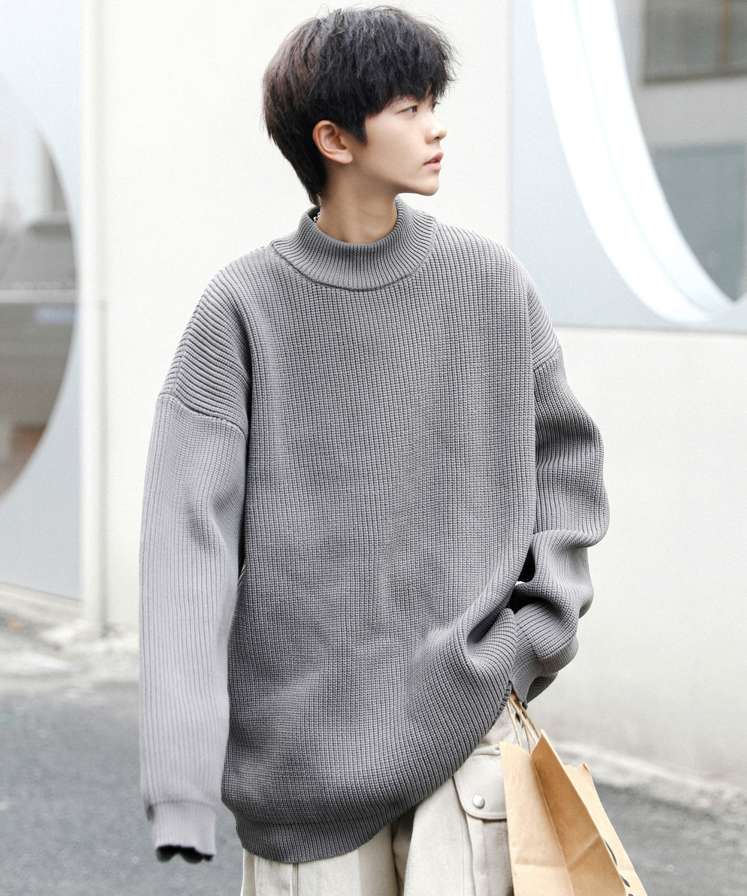 neos -addictive design- loose shell wide mockneck плетёный пуловер с воротником‑стойкой