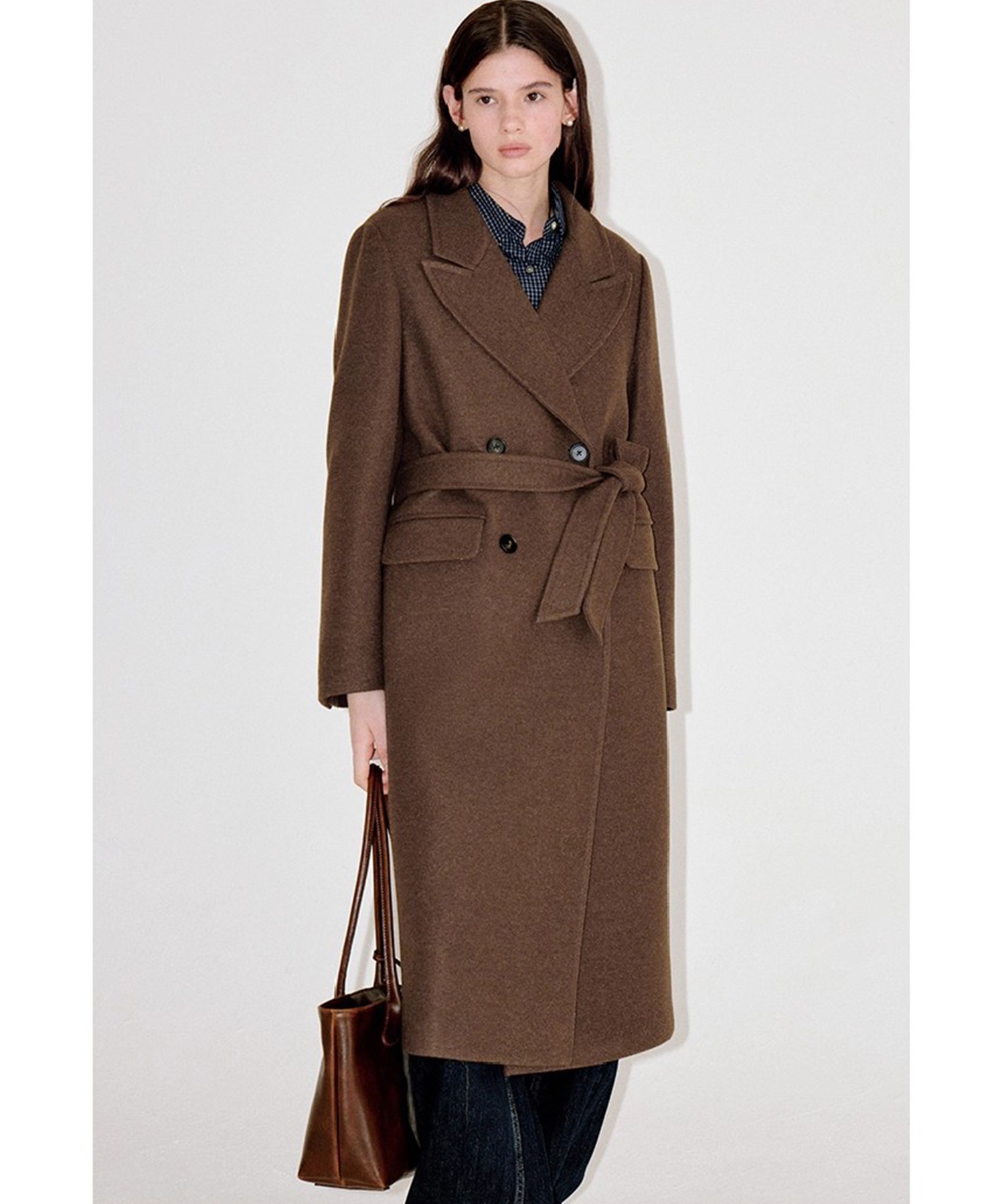 ウエストベルト付き ウール チェスターロングコート FD25W028【Fano