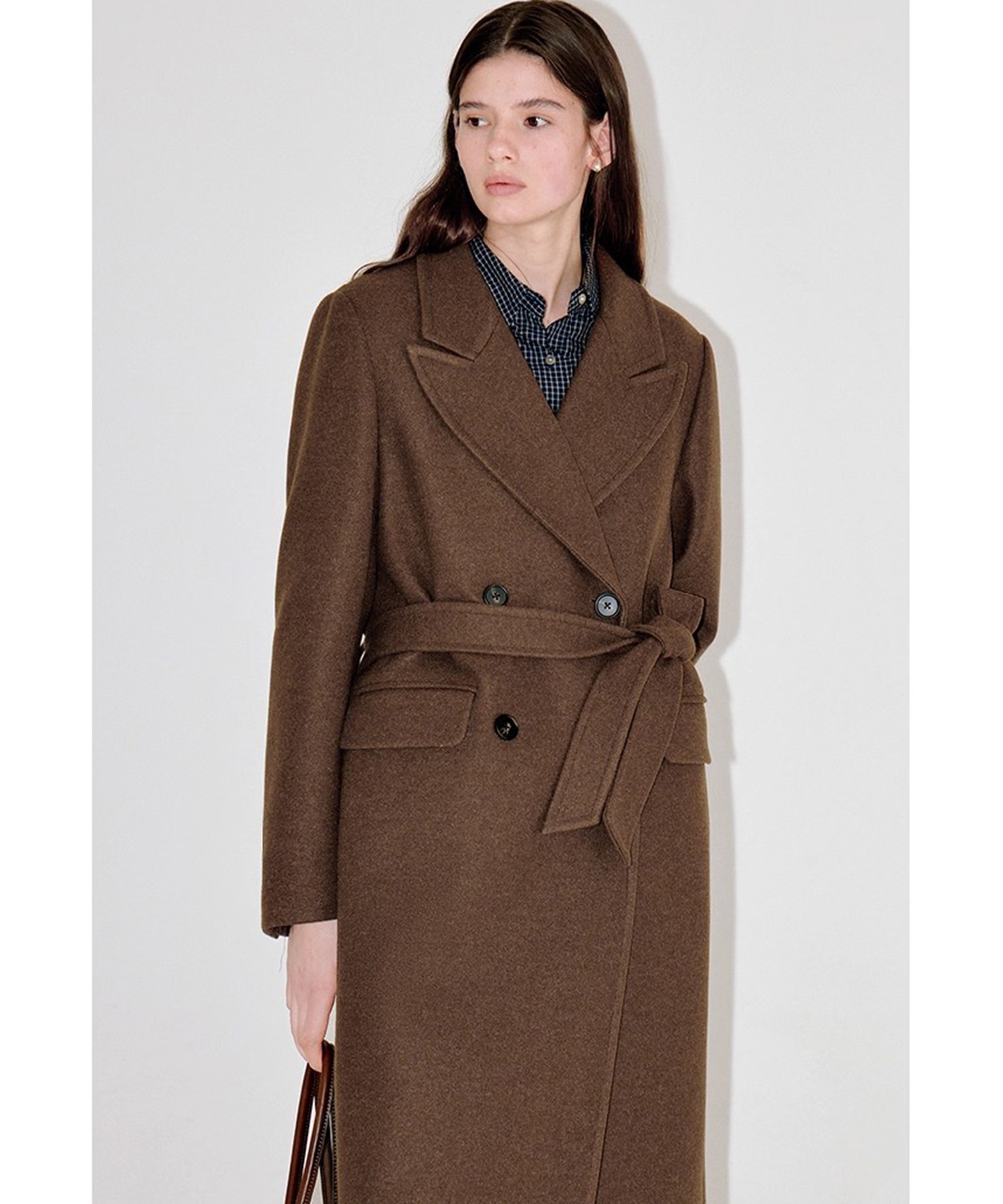 ウエストベルト付き ウール チェスターロングコート FD25W028【Fano