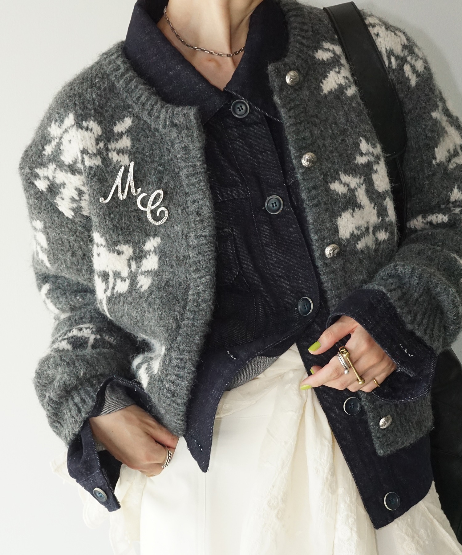 フローラル柄 丸襟ニットカーディガン chw25a062-ファッション