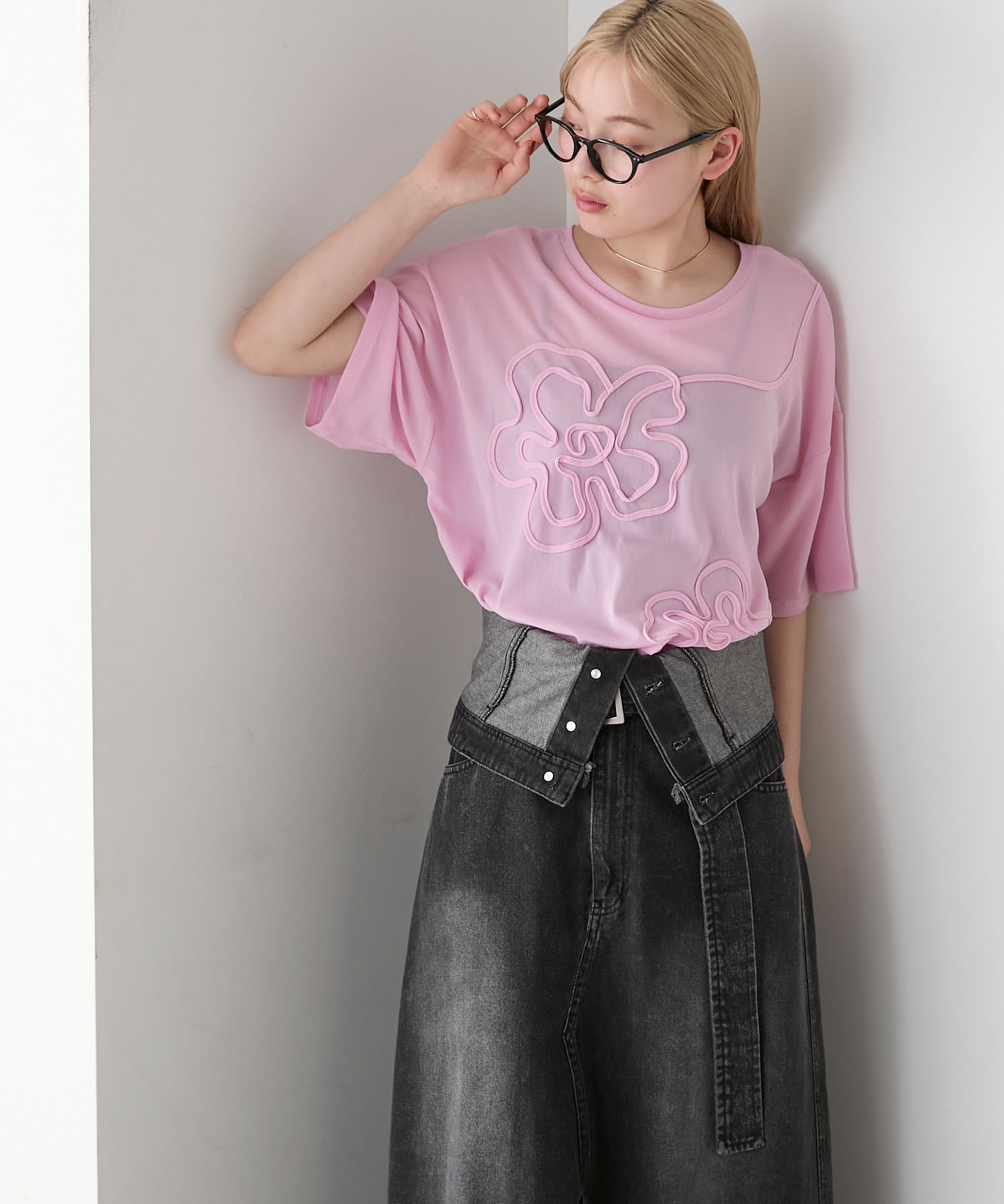 forksy.】シアー 花柄コード刺繍 Tシャツ forksy.│MONO-MART