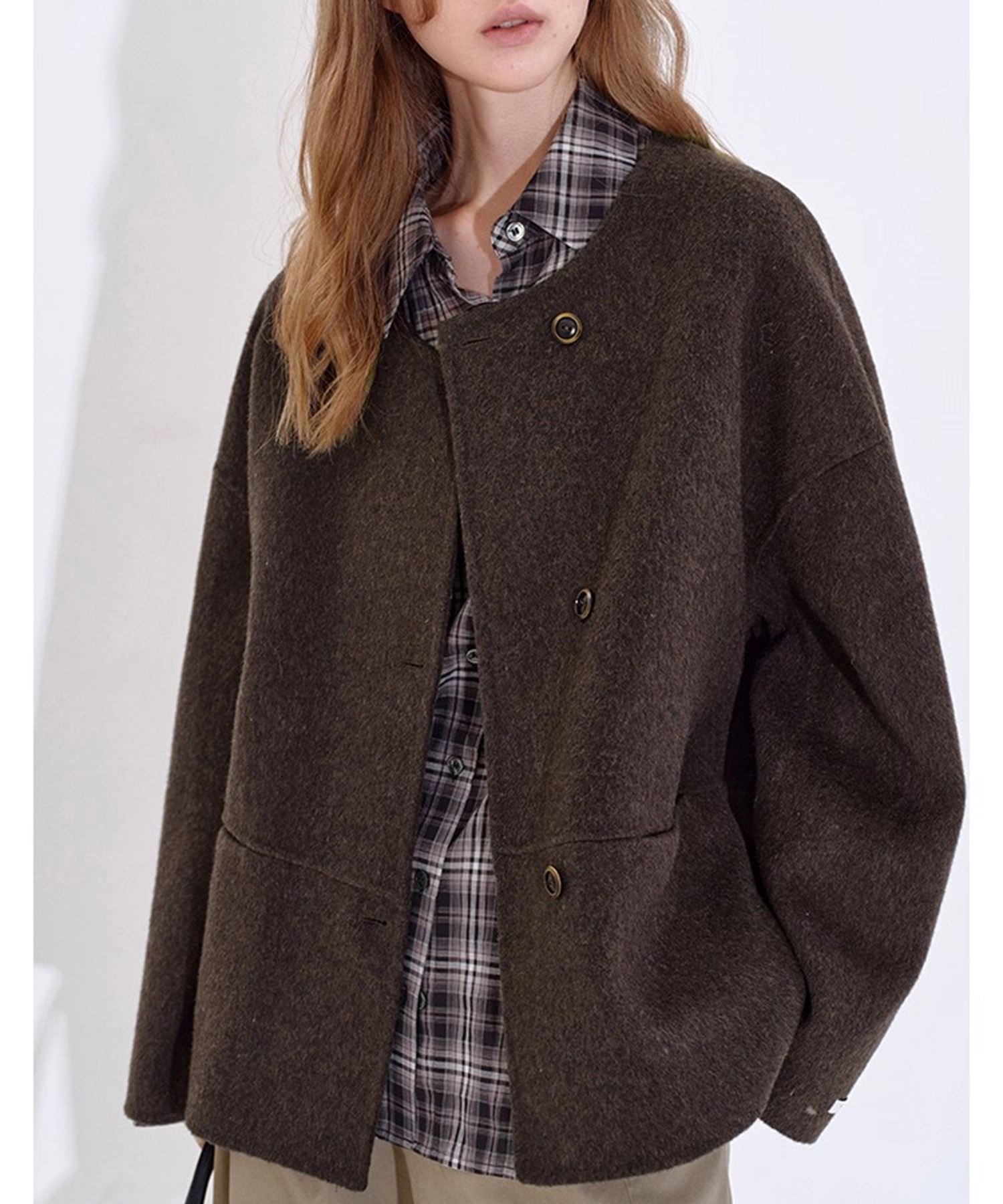 sasaki様　　新品未使用　CHAROL 黒 ハーフコートマフラー付 フードマフラー付き ノーカラー ウールハーフコート FD25W112【Fano