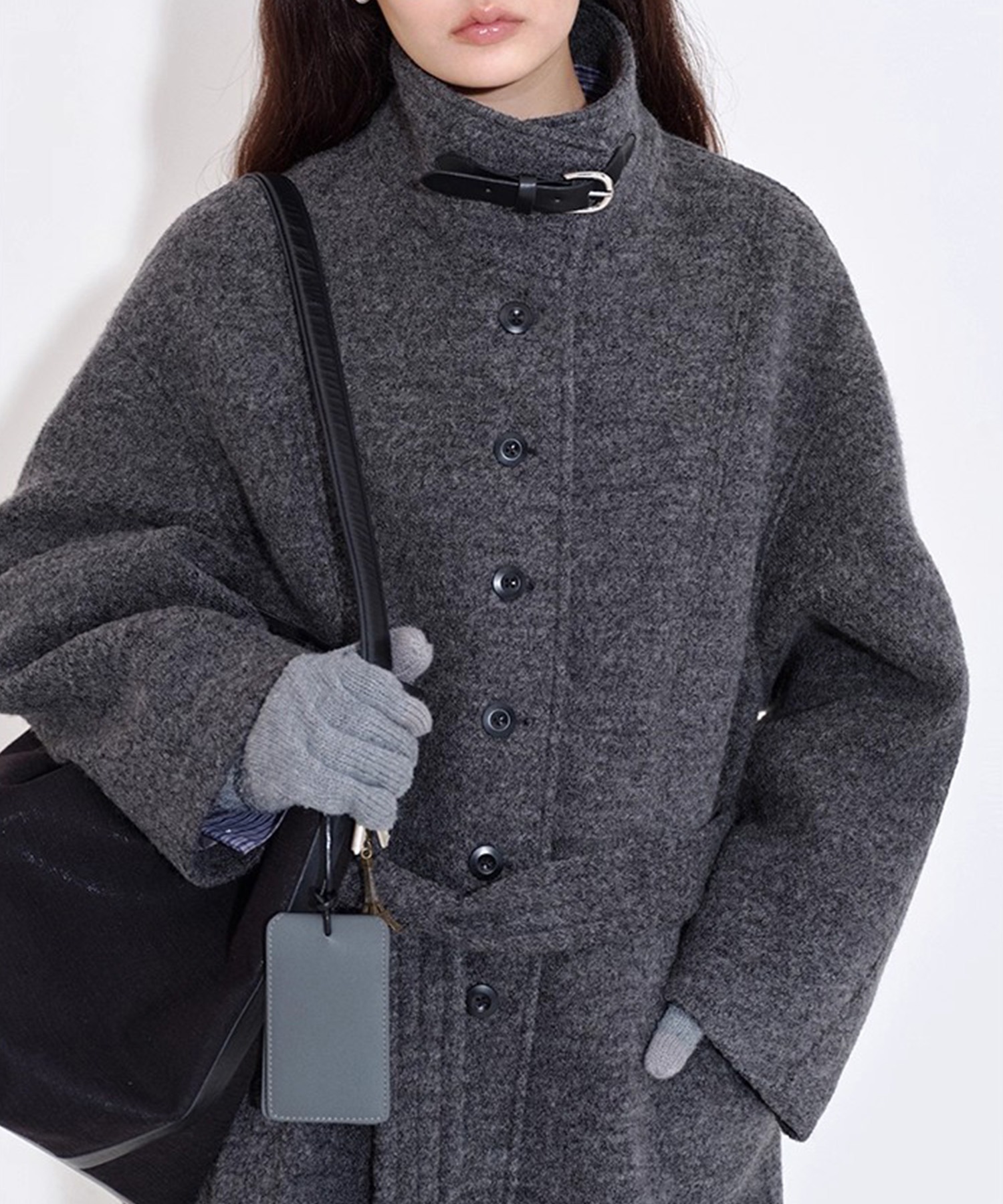 スタンドカラー ウエストベルト ウールハーフコート FQ25W125【Fano