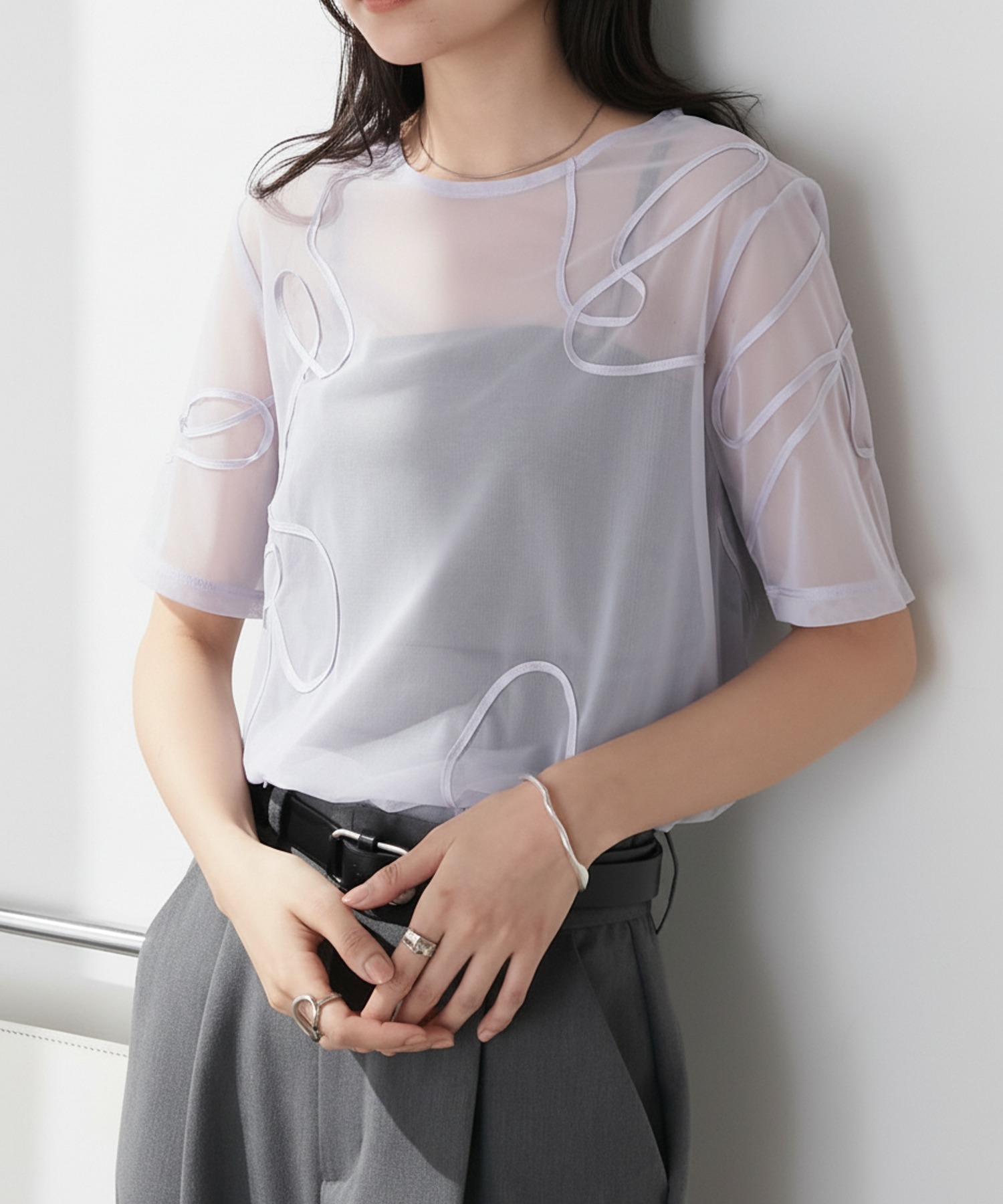 forksy.】ニュアンス柄コード刺繍シアー半袖Tシャツ forksy.│MONO 