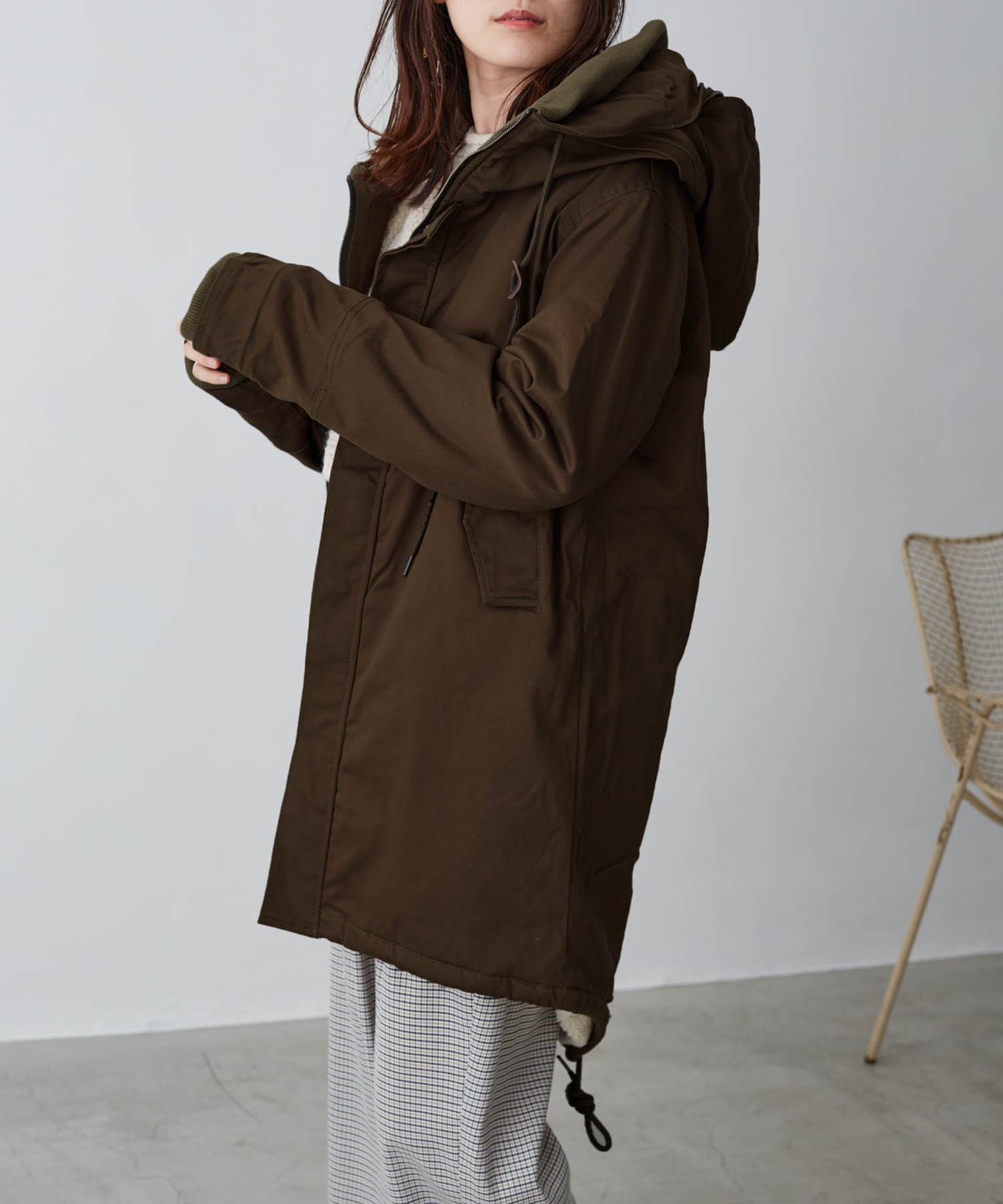 オーバーサイズストレッチジャーマンクロス 裏ボアボリュームネックモッズコート Chaco Closet Chaco Closet チャコクローゼット 公式オンラインストア