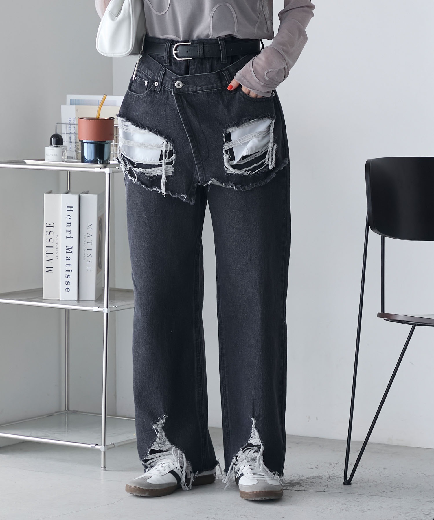 forksy.】レイヤード風ダメージデニムパンツ forksy.│MONO-MART