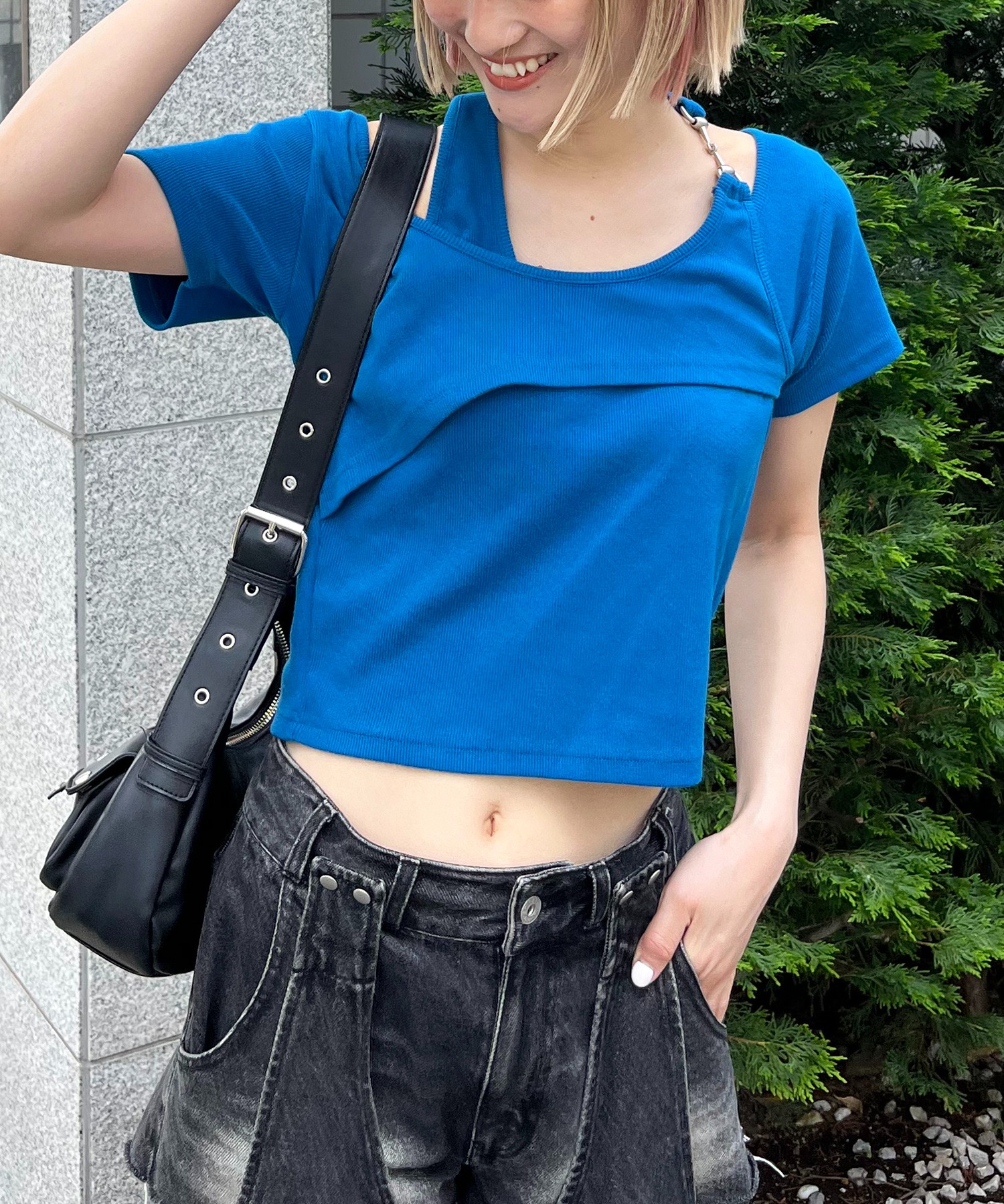 ビット付きアシメホルターピグメントリブトップス SPIRALGIRL