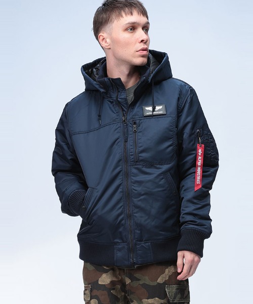 ALPHA INDUSTRIES INC THERMOLITE フード着脱 リブ フルジップ 中綿 ジャケット