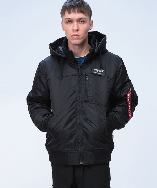 ALPHA INDUSTRIES INC THERMOLITE フード着脱 リブ フルジップ 中綿 ジャケット